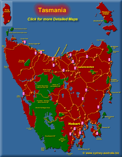 Map of Tasmania - Click for Detailed Maps