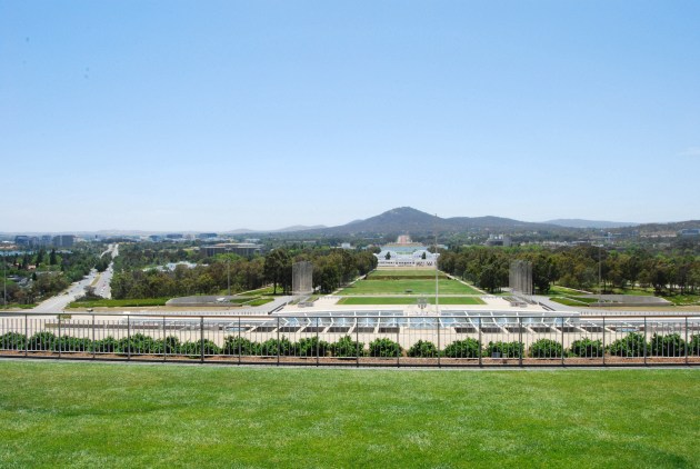 Canberra as seen from the roof of the Parliament House of Australia