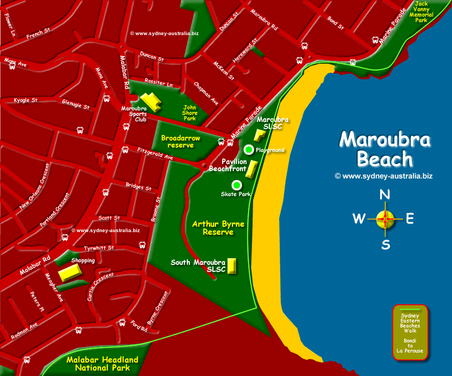 Map showing Marboubra Beach in Sydney Australia © www.sydney-australia.biz