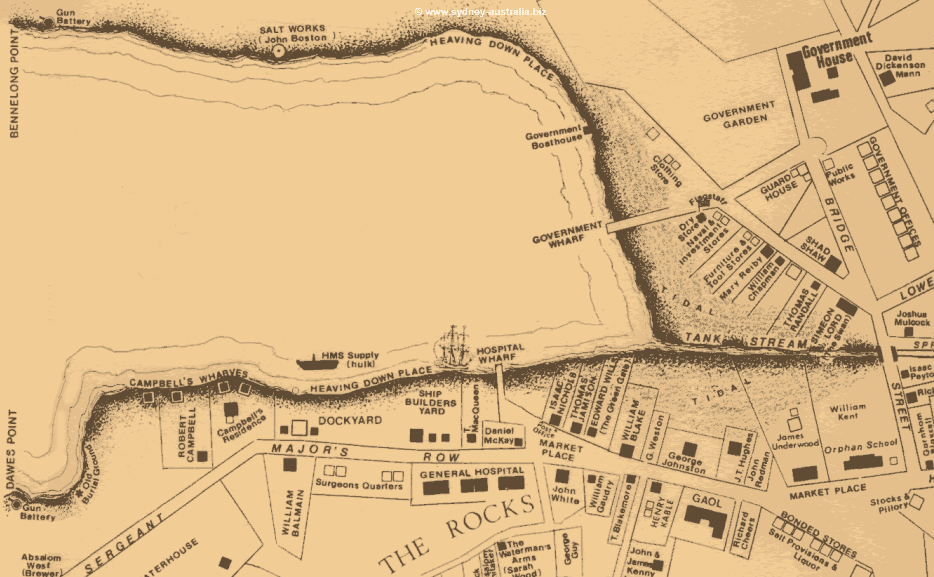 Map showing Sydney Cove in the Early 1800s.