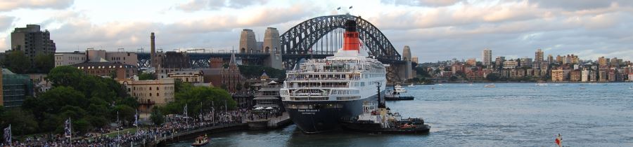 The Queen Elizabeth II Cruise Liner berthed at Sydney Cove.