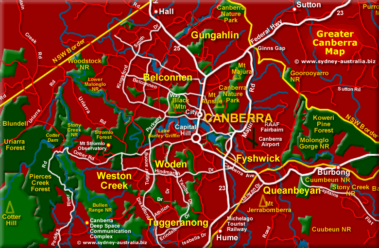 Greater Canberra Map - Click to Zoom in to the City Centre