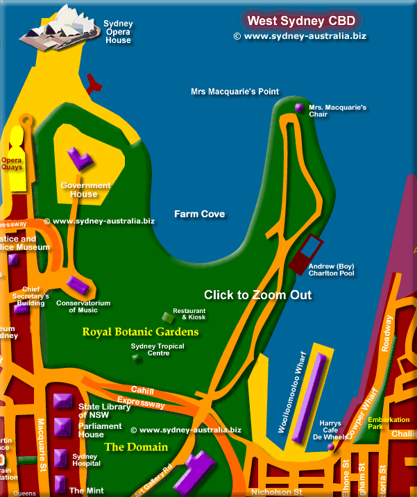 Map of Sydney CBD - Click to Zoom Out © www.sydney-australia.biz