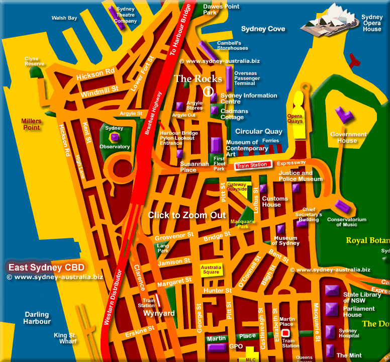 Map of Sydney - Click to Zoom Out © www.sydney-australia.biz