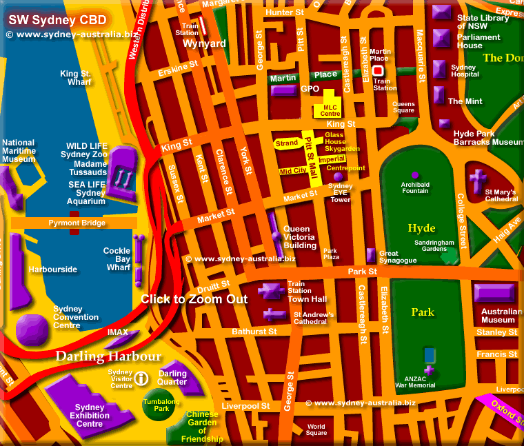 Sydney City Map - Click to Zoom Out © www.sydney-australia.biz