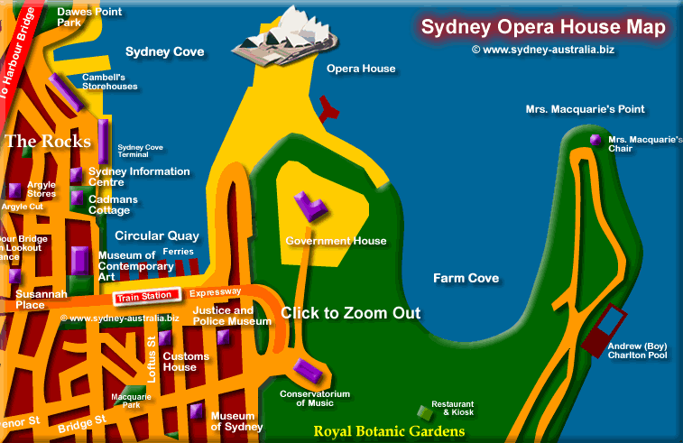 Map to the Sydney Opera House - Click to Zoom Out