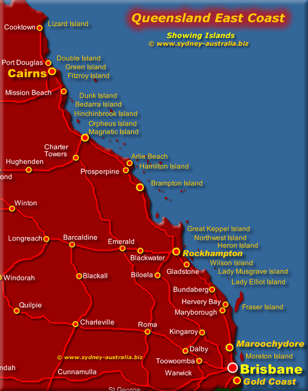 Husarbejde tilskadekomne Håndskrift Queensland Map showing East Coast and Islands