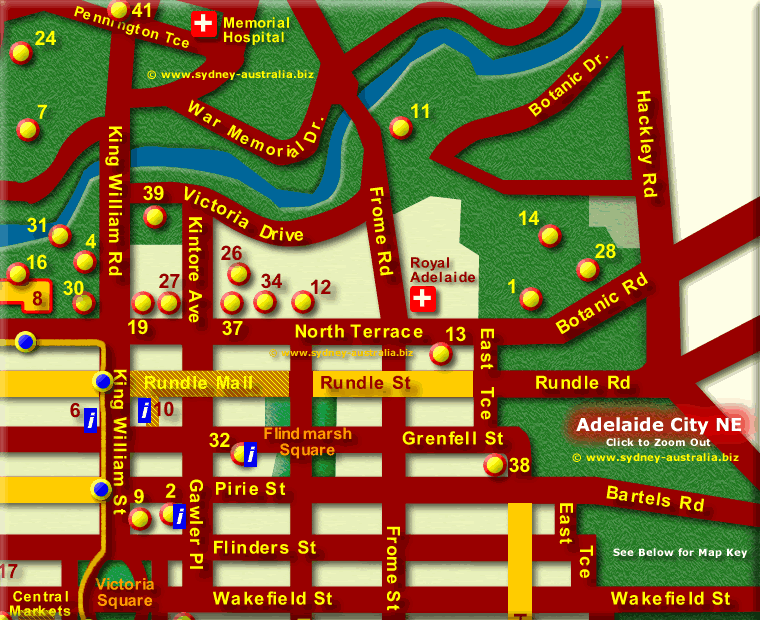 Adelaide City Attractions Map NE - Click to Zoom Out