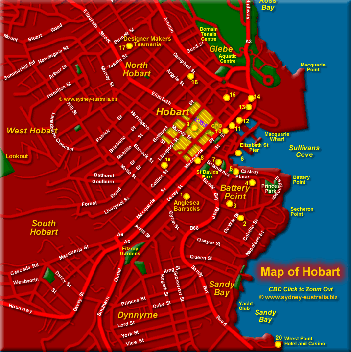 South West Central Hobart Map - Click to Zoom Out