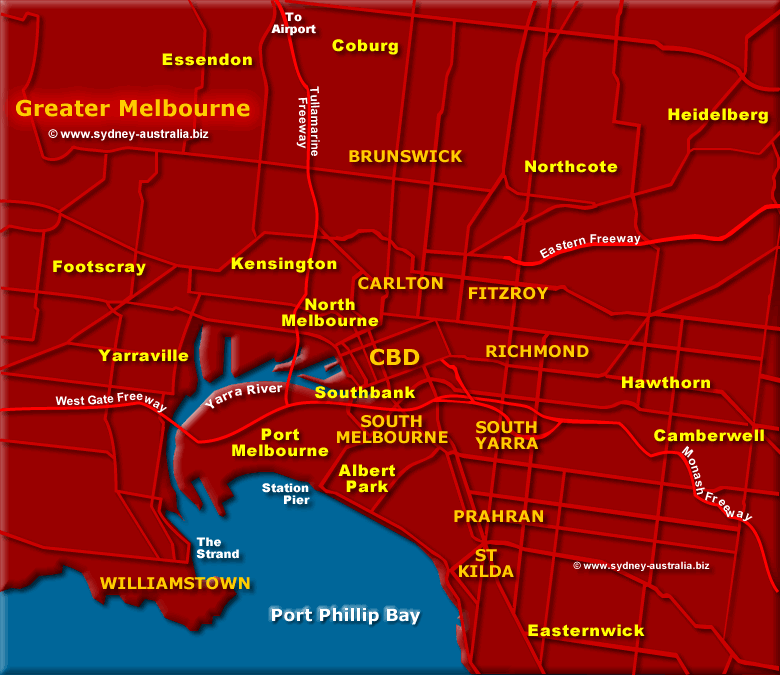 Greater Melbourne, Victoria - Click to Zoom in to Melbourne CBD