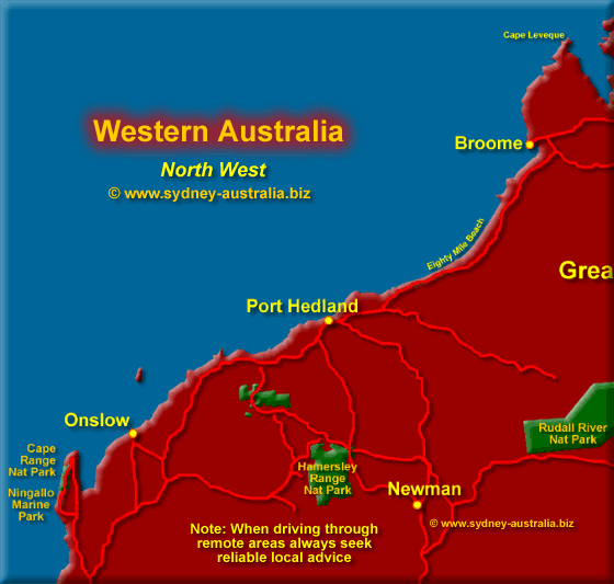 Map of Western Australia - North West - Click to Zoom Out
