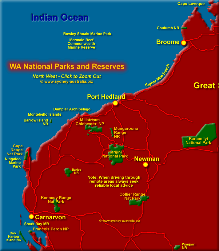 Parks and Reserves in north west WA. Click to Zoom Out