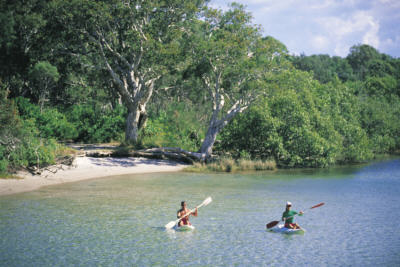 Kayakers on aqua waters at South West Rocks, Kempsey