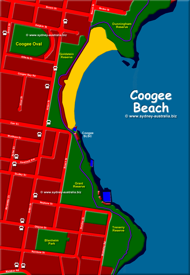 Coogee Beach Map, showing the Sydney Eastern Beaches Walk