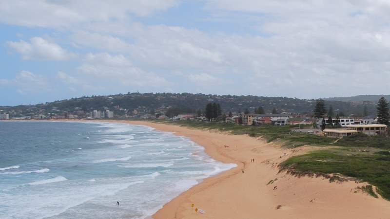 Sydney Narrabeen Beach Peninsula, looking South. The North Narrabeen Surf Life Saving Club is on the Right