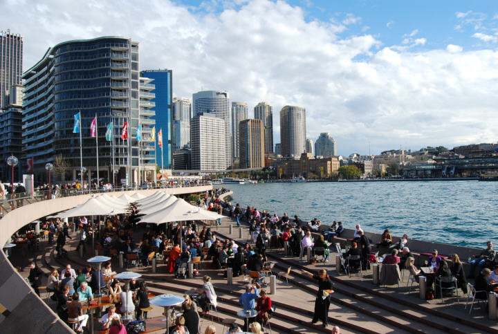 Circular Quay and the City- The Rocks Historical District is to the Right