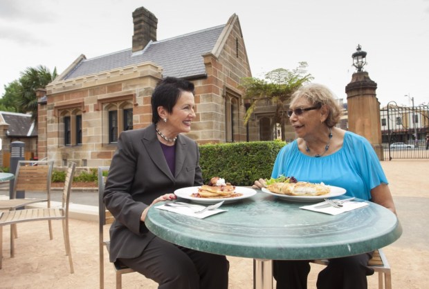 Aboriginal Elder Aunty Beryl Van-Oploo with Sydney’s much celebrated Lord Mayor Clover Moore at the new Gardeners Lodge bush tucker café