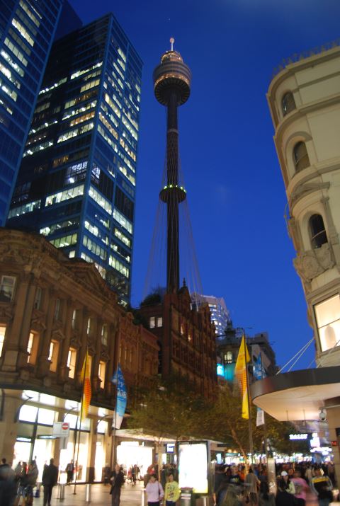 Sydney Centrepoint Tower at the Pitt Street Mall: Night Shopping