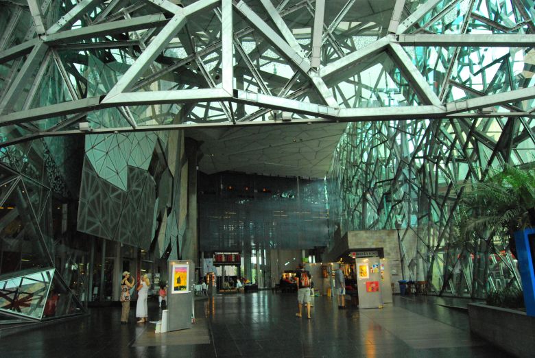 The National Gallery of Victoria NGV entrance, Federation Square Melbourne Australia